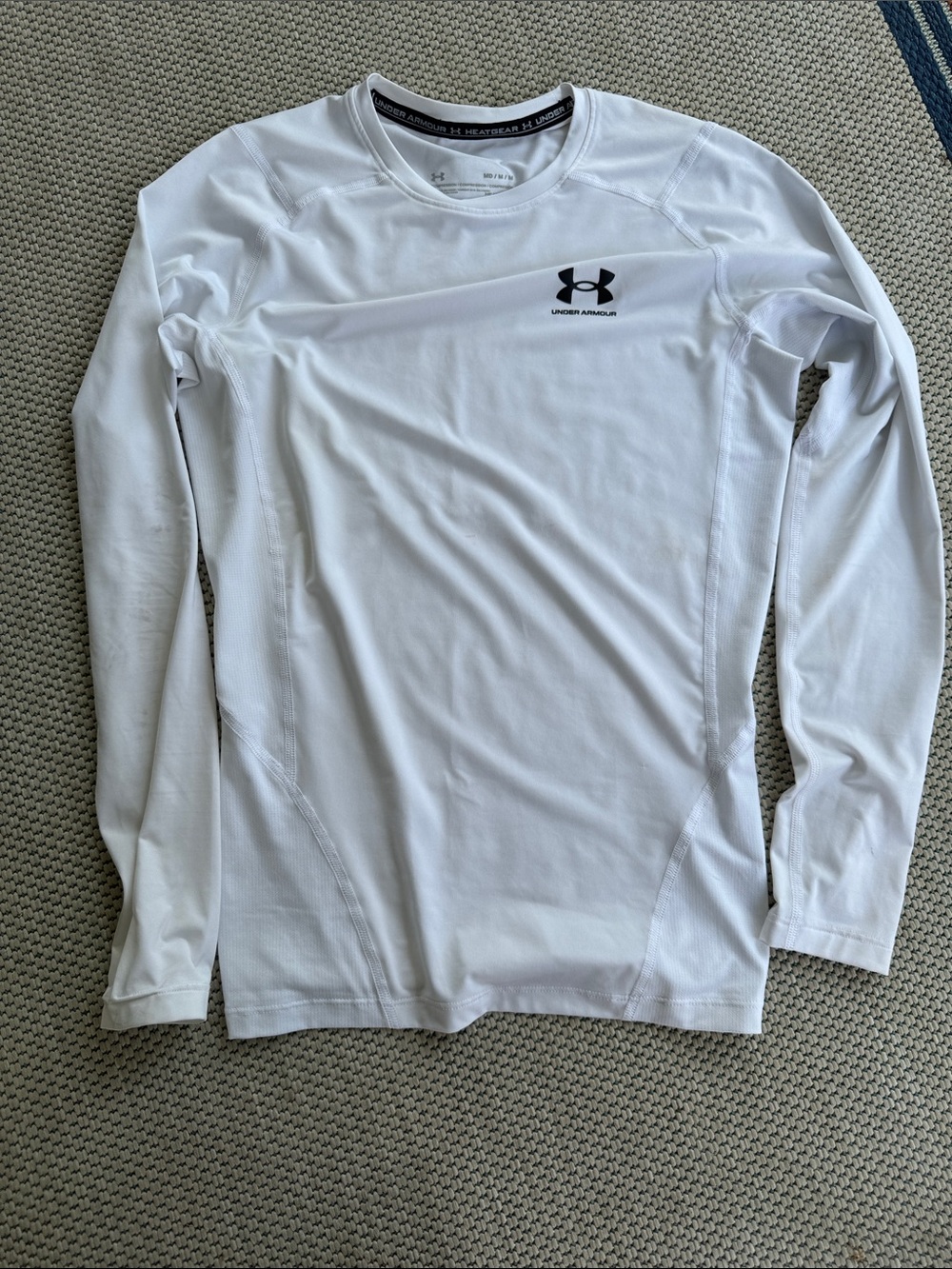 Under Armour Men’s White Long Sleeve Performance Top with Black Logo